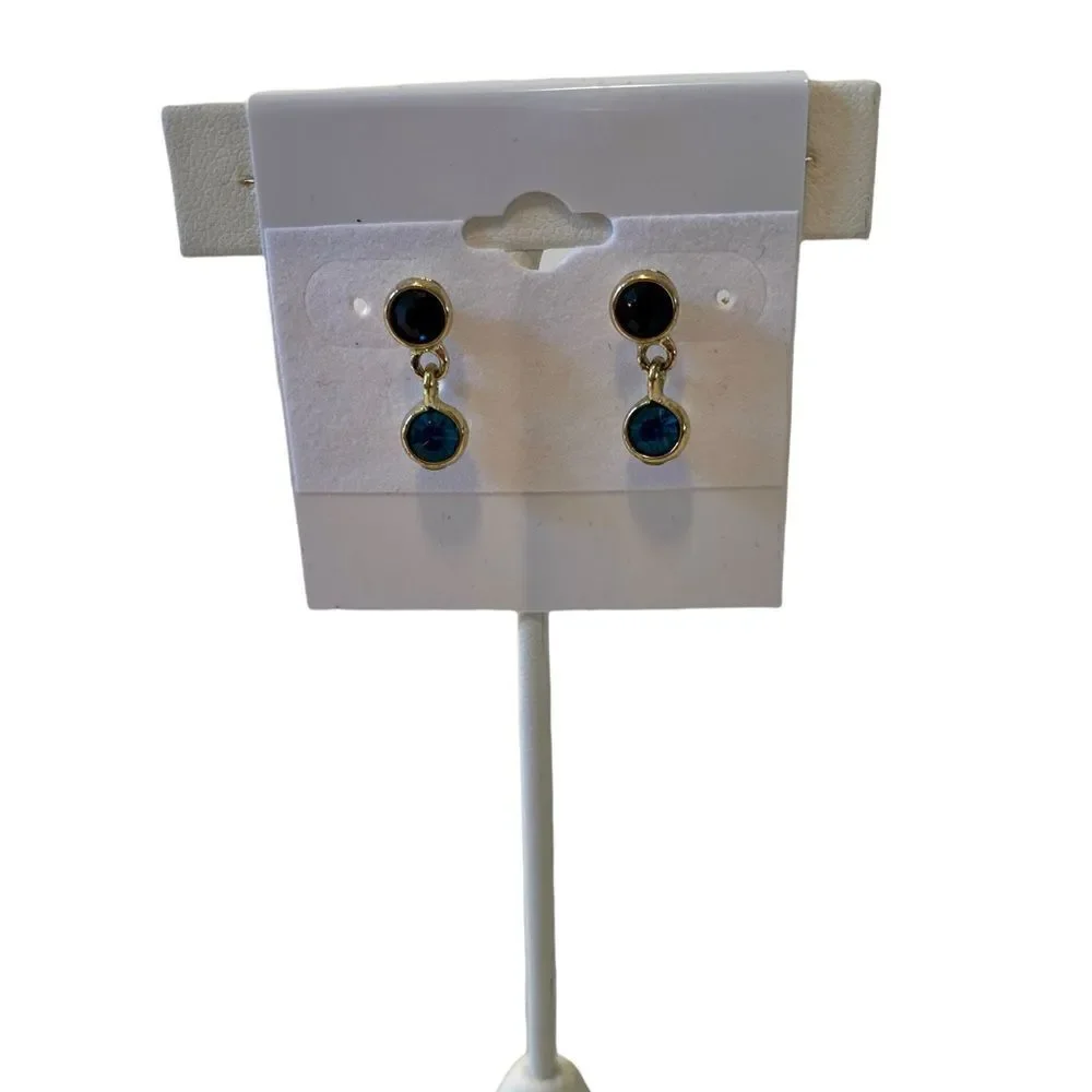 Lucky Brand Small Double Drop Blue Gemstone Earrings